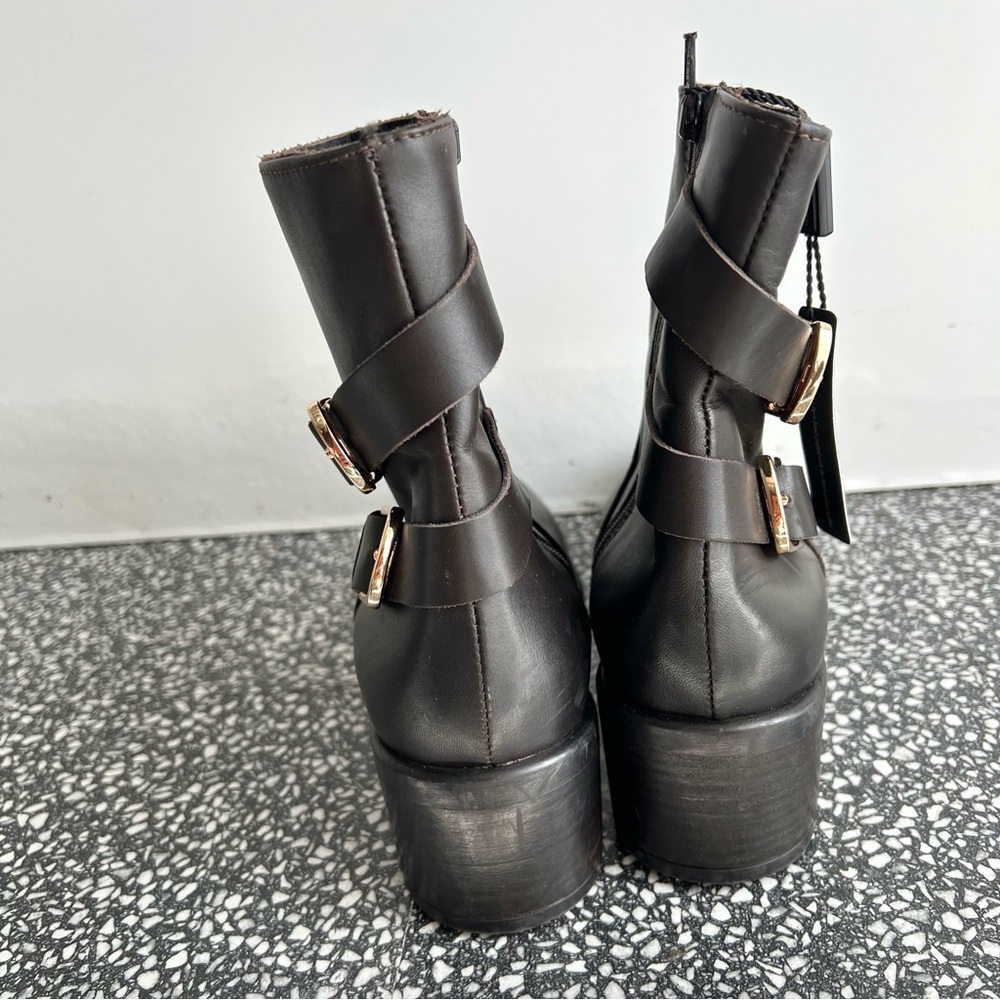 Emanuele Crasto Brown Leather Ankle Boots Double Buckle Size 40 - Picture 6 of 10
